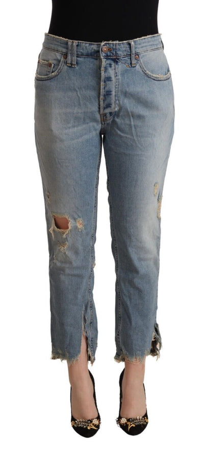 CYCLE Jean court en denim bleu clair vieilli taille moyenne