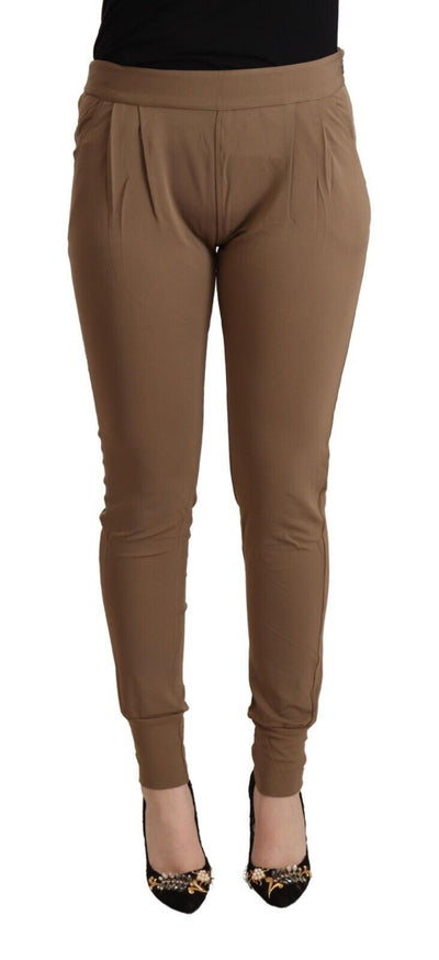 Scervino Street Bruine Viscose Mid Waist Slim Tapered Broek