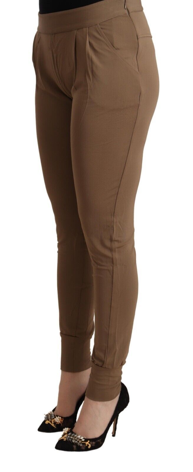 Scervino Street Bruine Viscose Mid Waist Slim Tapered Broek