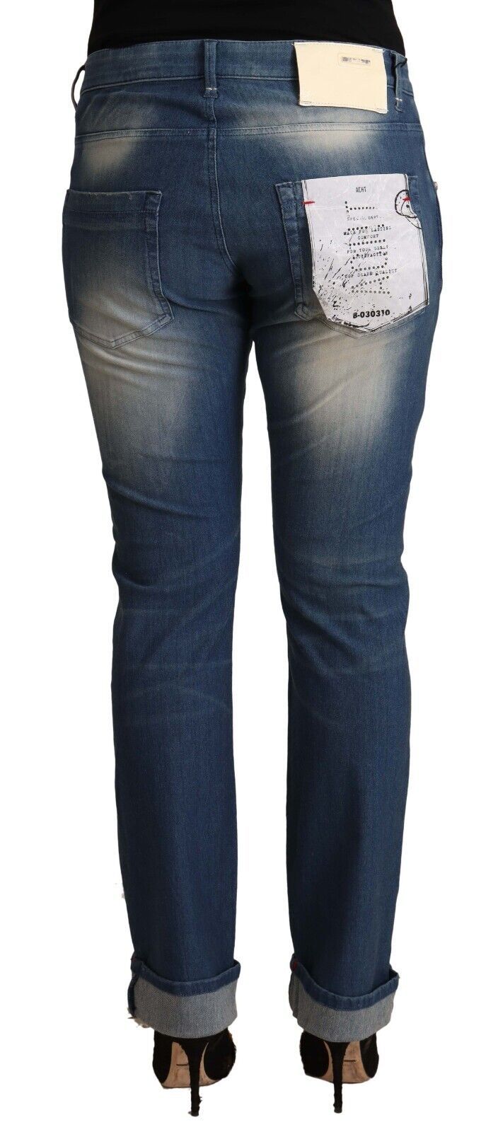 Jean skinny bleu délavé taille moyenne avec ourlet replié