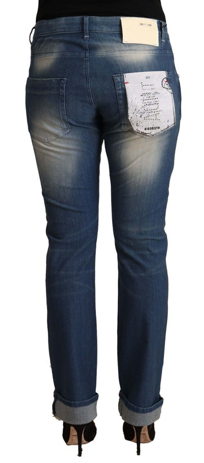 Jean skinny bleu délavé taille moyenne avec ourlet replié