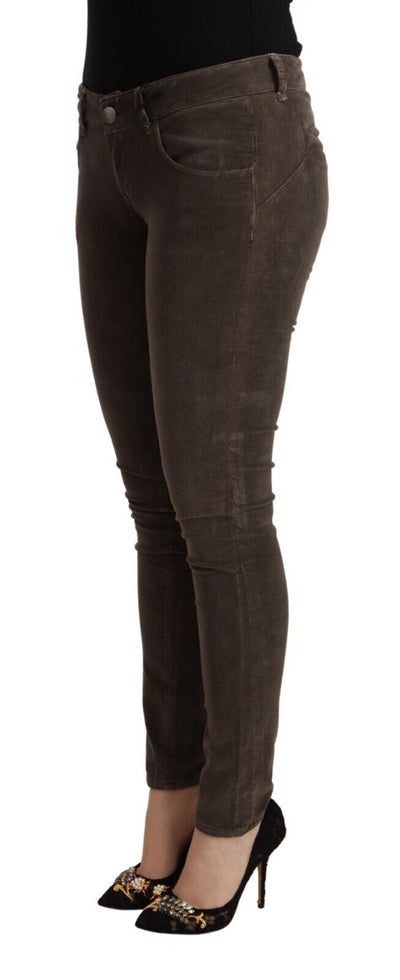 Acht Bruine Katoenen Slim Fit Denim Lage Taille Jeans