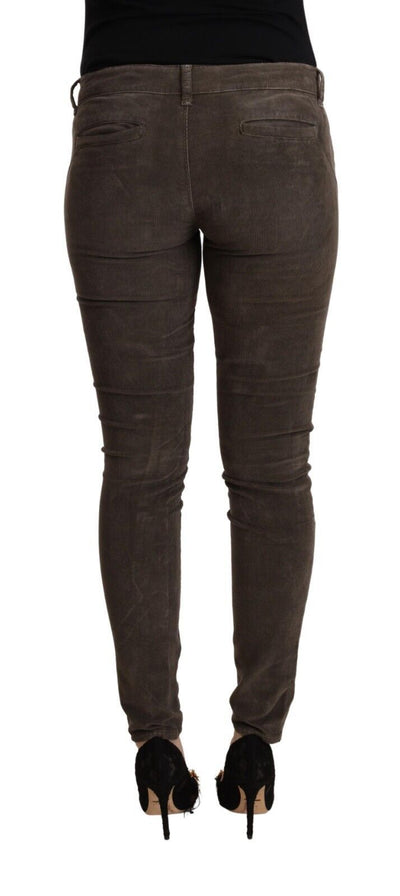 Acht Bruine Katoenen Slim Fit Denim Lage Taille Jeans