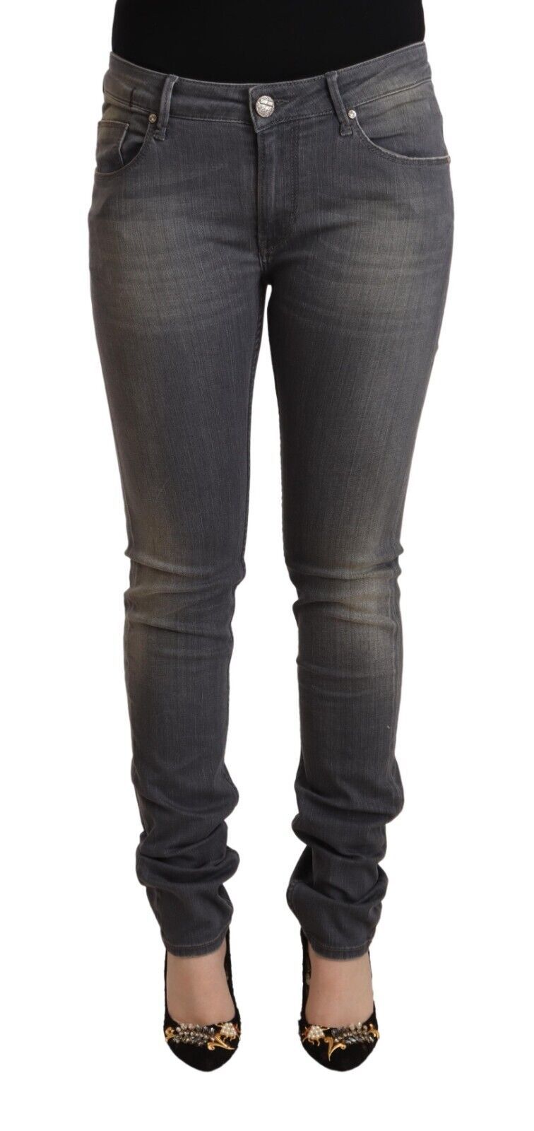 Jean skinny en denim de coton délavé gris foncé Acht