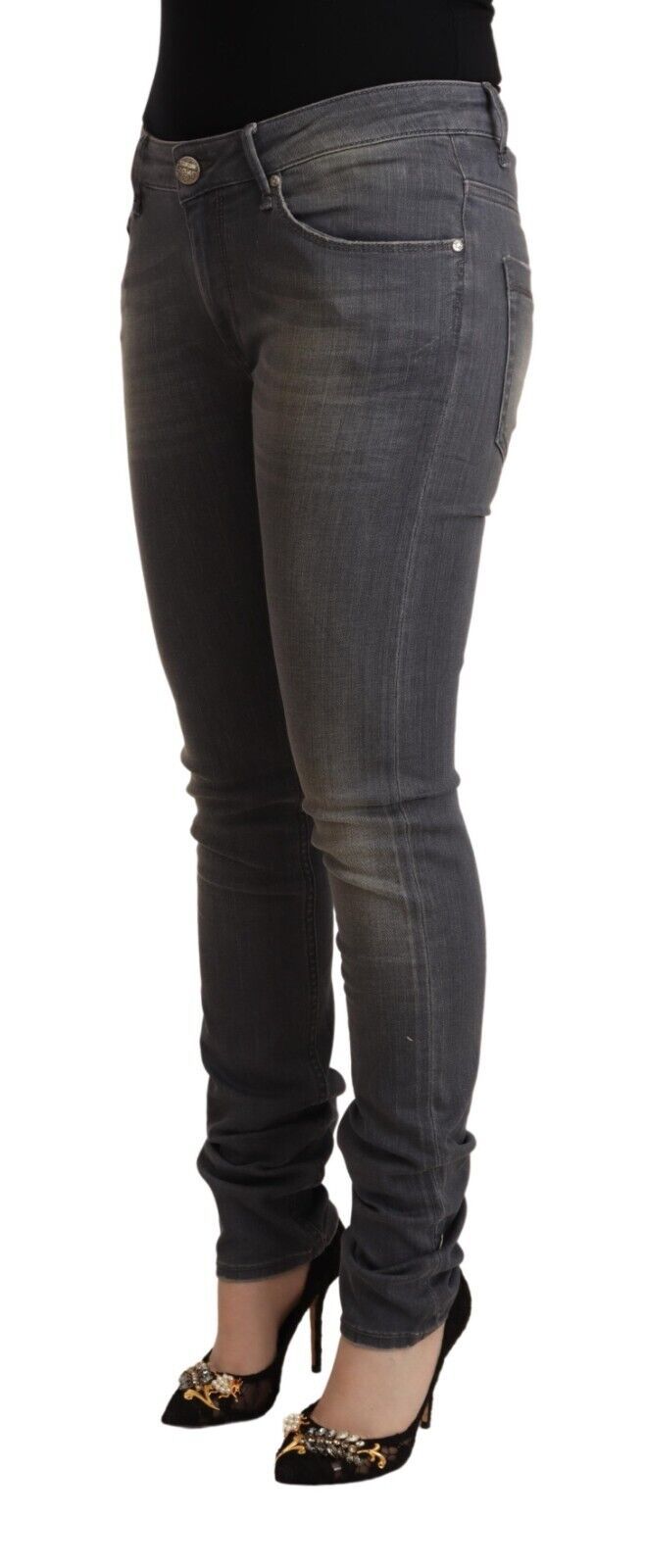 Jean skinny en denim de coton délavé gris foncé Acht