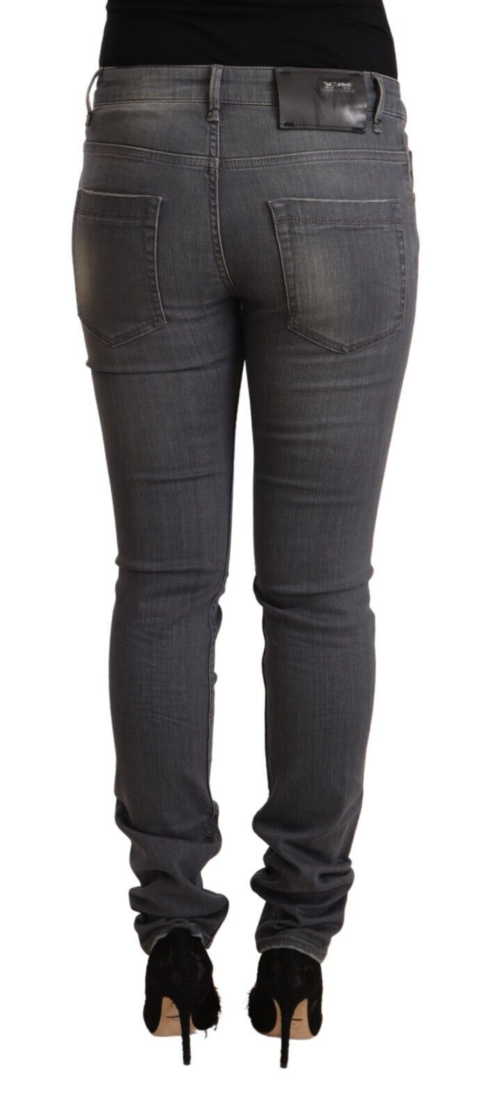 Jean skinny en denim de coton délavé gris foncé Acht