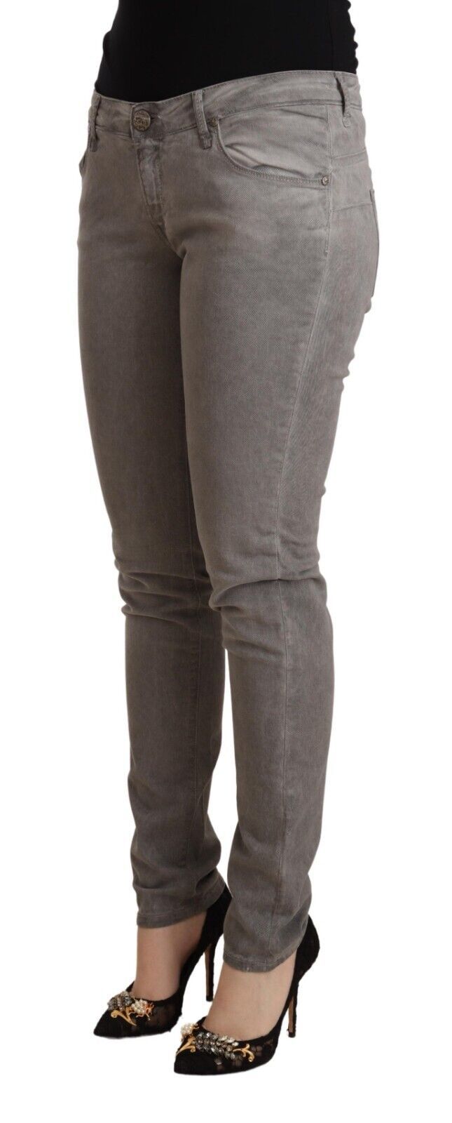 Jean skinny push-up taille basse en coton gris Acht