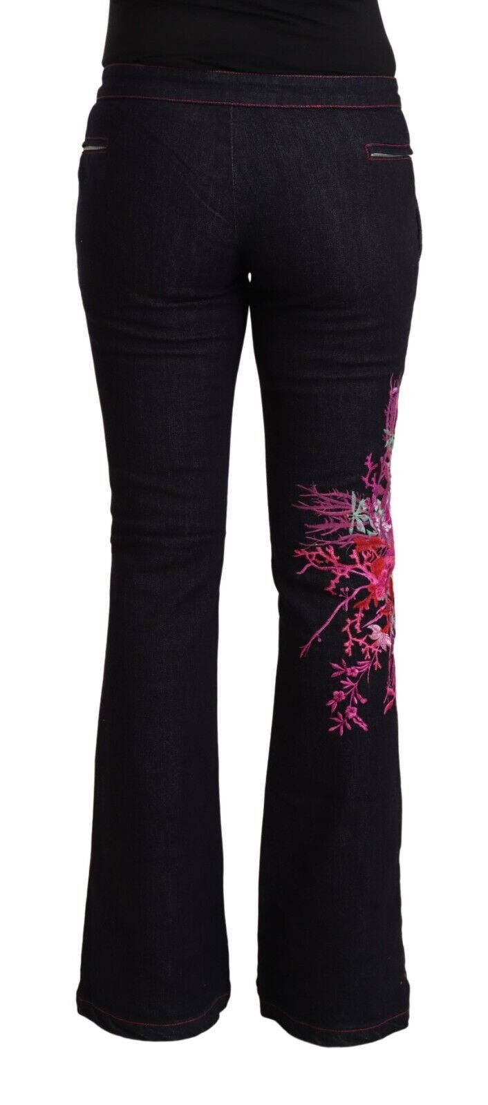 Exte Zwarte Katoenen Stretch Mid Waist Katoenen Uitlopende Denim Jeans