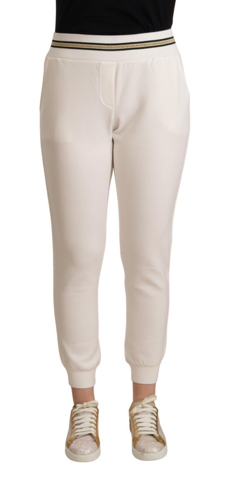 Pantalon de jogging taille moyenne en polyester blanc Patrizia Pepe