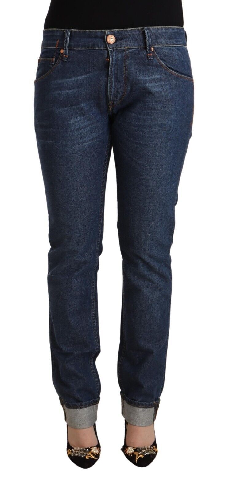 Jean slim en coton bleu foncé Acht avec ourlet replié