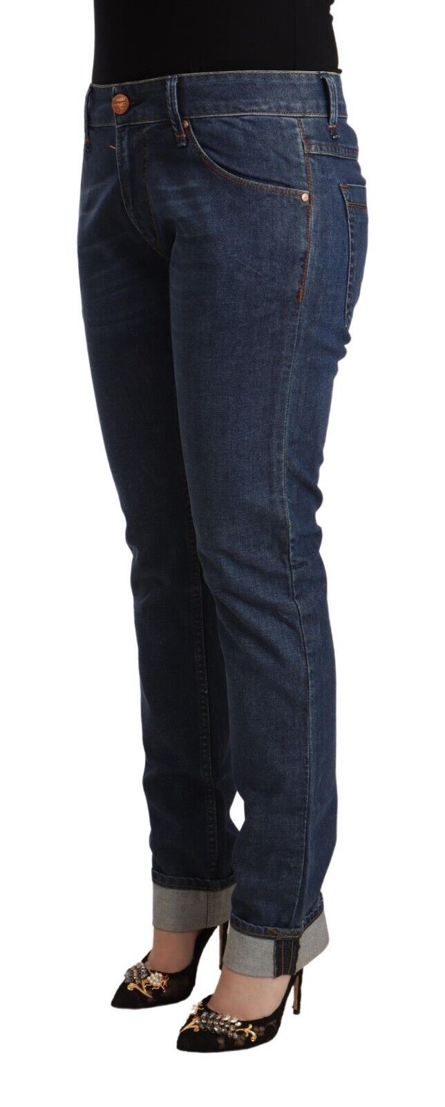 Jean slim en coton bleu foncé Acht avec ourlet replié