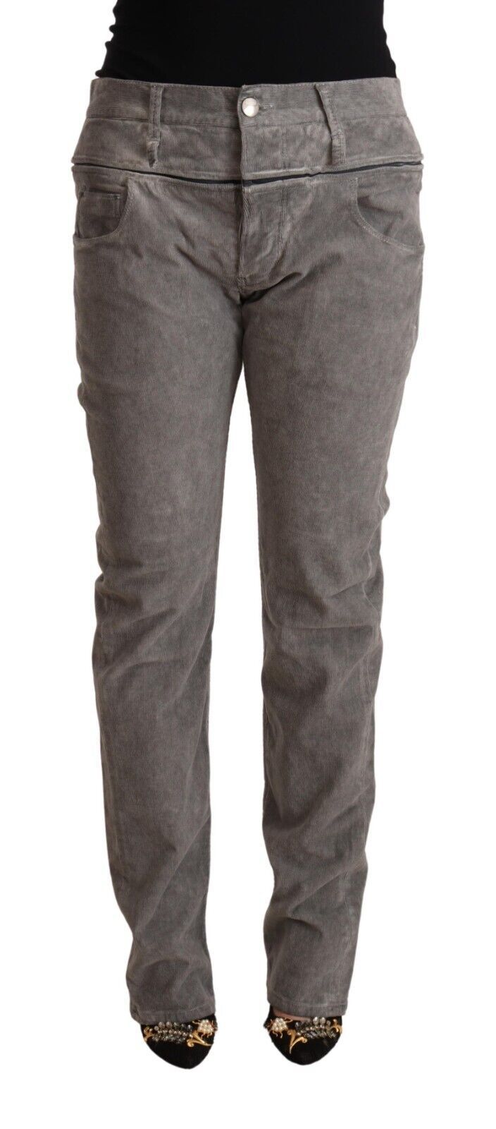 Pantalon taille haute coupe droite en coton gris Acht