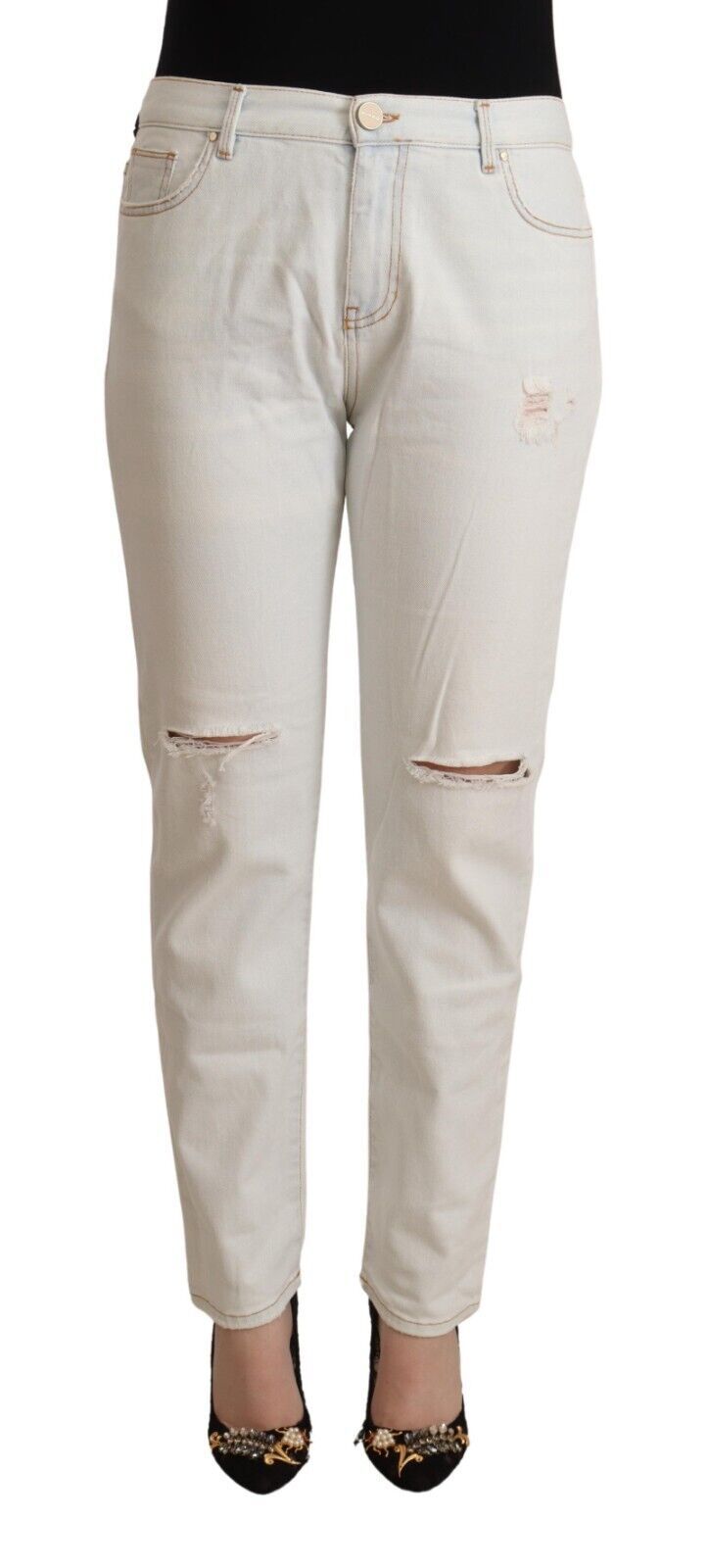 PINKO Witte katoenen skinny jeans met middelhoge taille en distressed patroon