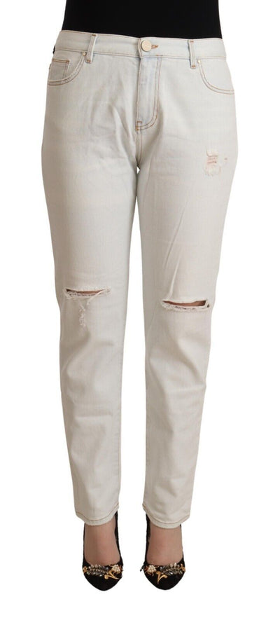 PINKO Witte katoenen skinny jeans met middelhoge taille en distressed patroon