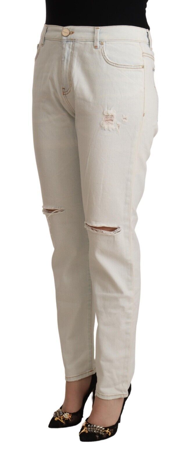 PINKO Witte katoenen skinny jeans met middelhoge taille en distressed patroon