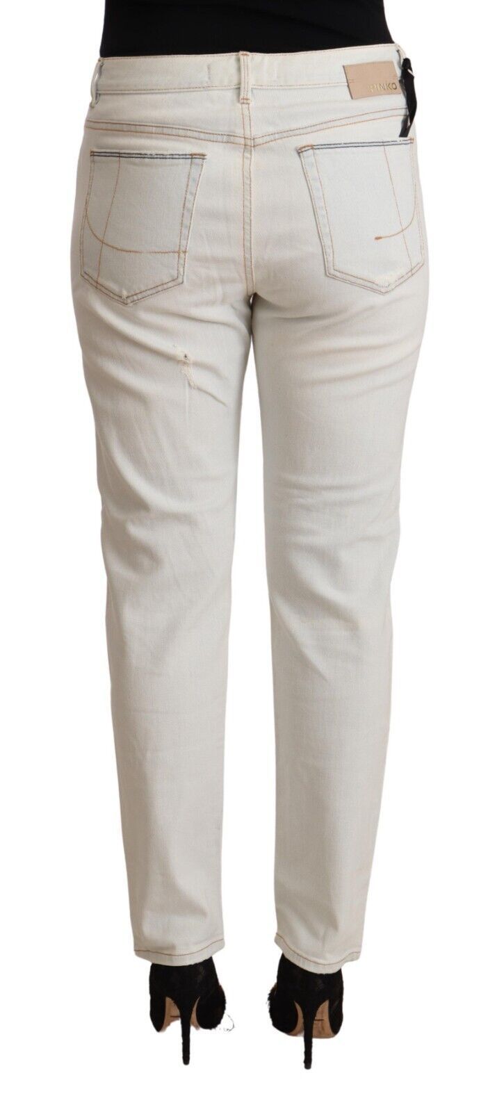 PINKO Witte katoenen skinny jeans met middelhoge taille en distressed patroon