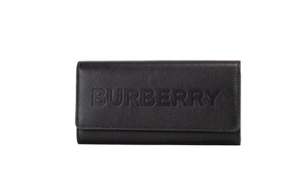 Burberry Porter Zwarte portemonnee met klep en logo van gegreineerd leer