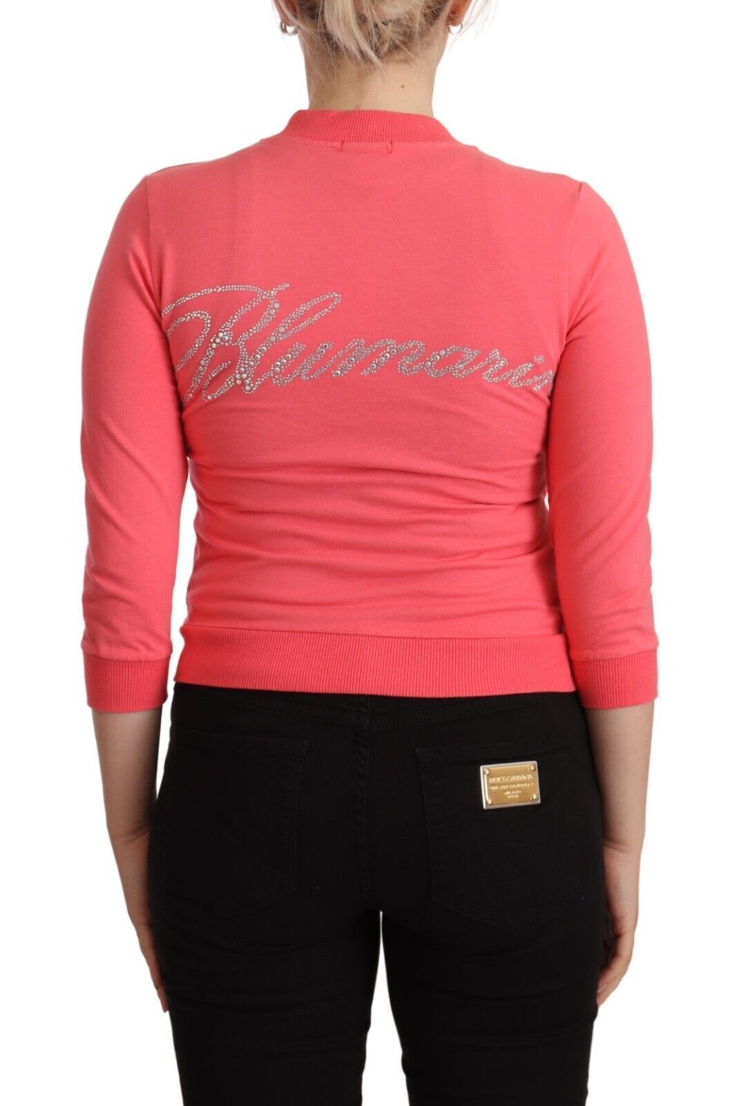 Blumarine roze trui met 3/4 mouwen en ritsversiering