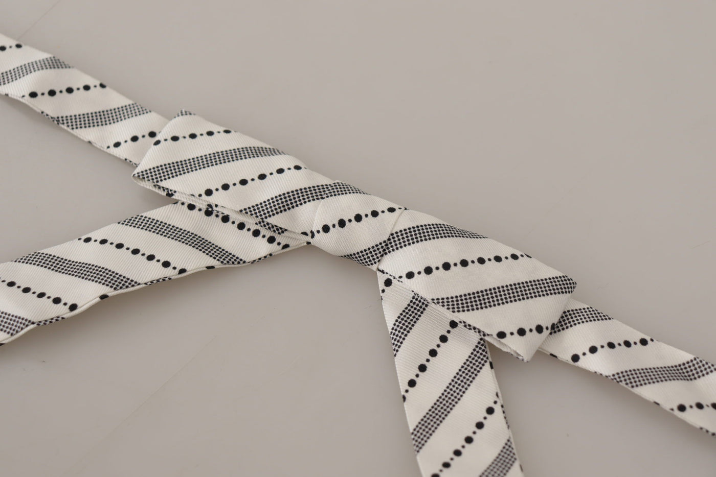 Dolce & Gabbana White Black Polka Dot 100% Silk Neck Papillon Bow Tie