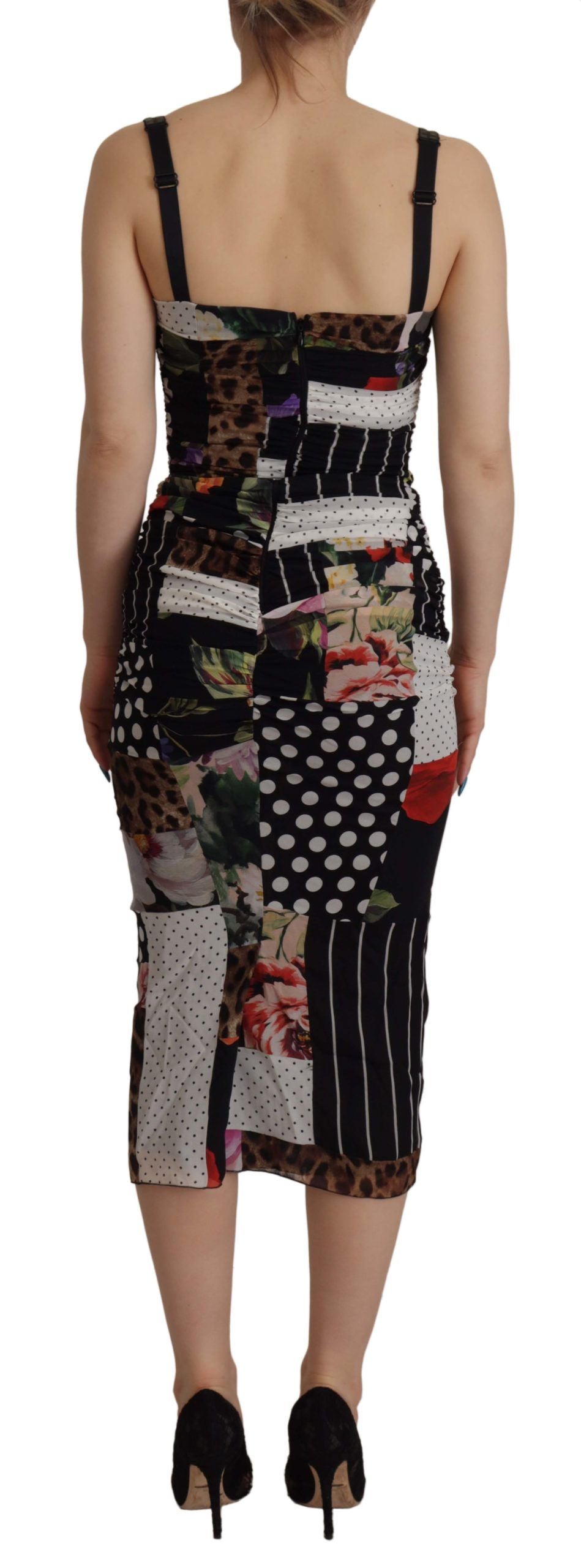 Robe moulante mi-longue en soie à imprimé léopard et à fleurs multicolores Dolce &amp; Gabbana