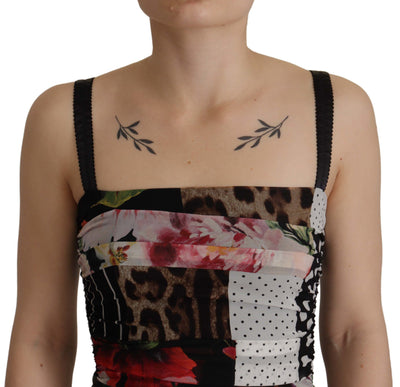 Robe moulante mi-longue en soie à imprimé léopard et à fleurs multicolores Dolce &amp; Gabbana