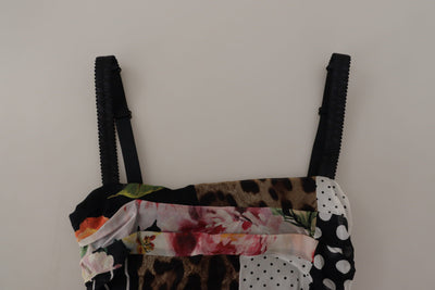 Robe moulante mi-longue en soie à imprimé léopard et à fleurs multicolores Dolce &amp; Gabbana