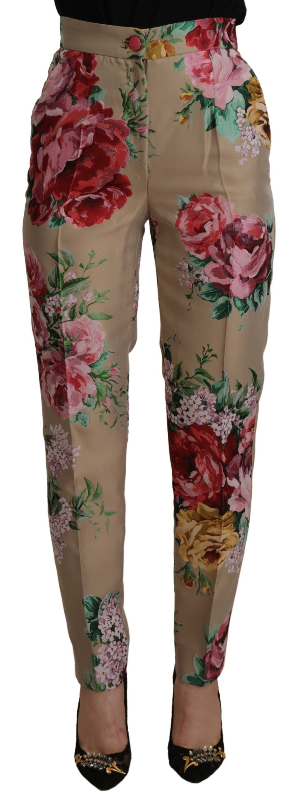 Dolce &amp; Gabbana Robe à fleurs beige Pantalon taille haute formel