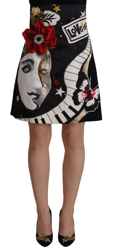 Dolce &amp; Gabbana Zwarte Liefdesklok Pailletten Pianorok