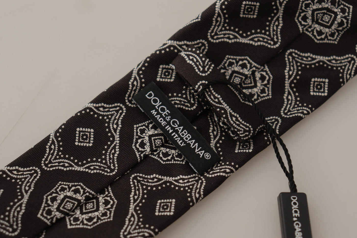 Dolce & Gabbana Black White Square Geometric Print Adjustable Accessory Tie