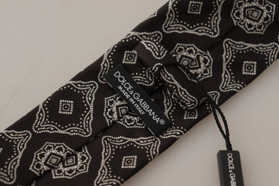 Dolce & Gabbana Black White Square Geometric Print Adjustable Accessory Tie