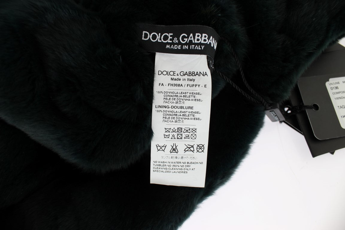 Dolce &amp; Gabbana Groene Wezelbont Gehaakte Capuchonsjaal