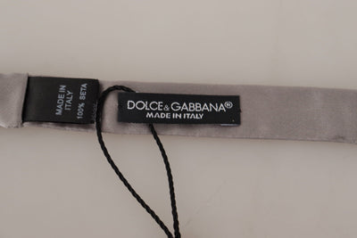 Dolce &amp; Gabbana Zilveren 100% Zijden Slanke Verstelbare Hals Papillon Stropdas