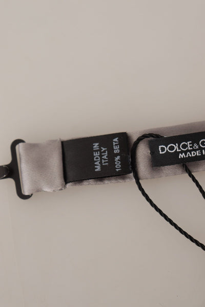 Dolce &amp; Gabbana Zilveren 100% Zijden Slanke Verstelbare Hals Papillon Stropdas