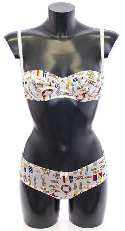 Dolce &amp; Gabbana Soutien-gorge et culotte blancs style marin Sous-vêtements extensibles
