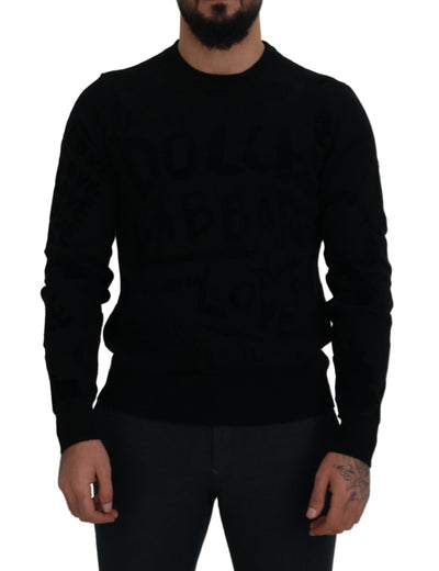 Dolce &amp; Gabbana zwarte wollen trui met ronde hals en logopatroon