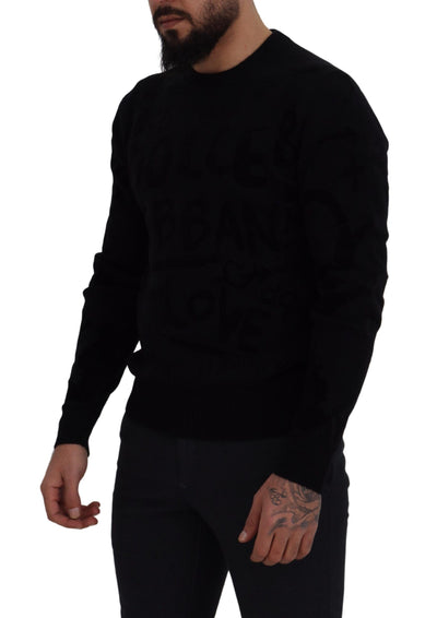Dolce &amp; Gabbana zwarte wollen trui met ronde hals en logopatroon