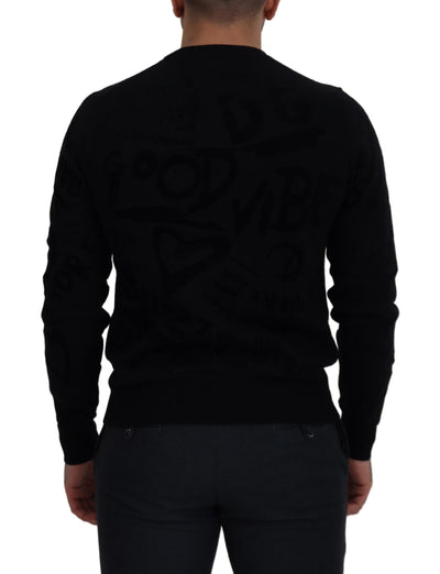 Dolce &amp; Gabbana zwarte wollen trui met ronde hals en logopatroon