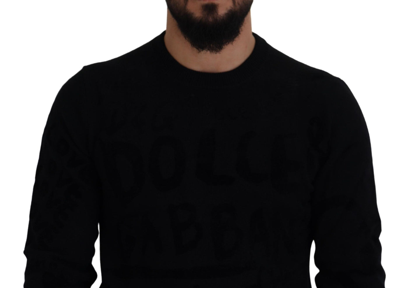 Dolce &amp; Gabbana zwarte wollen trui met ronde hals en logopatroon