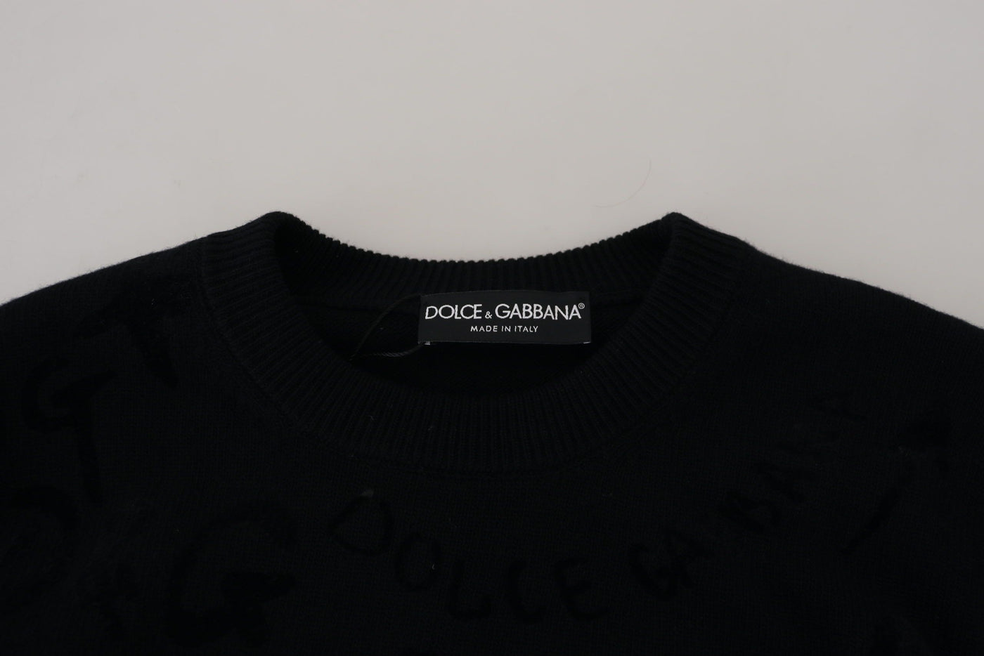 Dolce &amp; Gabbana zwarte wollen trui met ronde hals en logopatroon