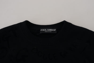 Dolce &amp; Gabbana zwarte wollen trui met ronde hals en logopatroon