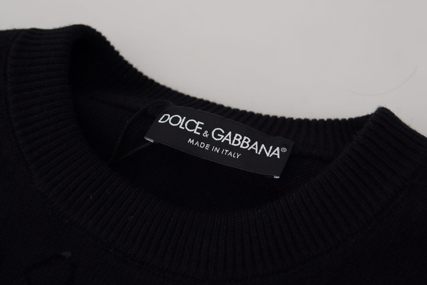 Dolce &amp; Gabbana zwarte wollen trui met ronde hals en logopatroon