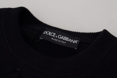 Dolce &amp; Gabbana zwarte wollen trui met ronde hals en logopatroon