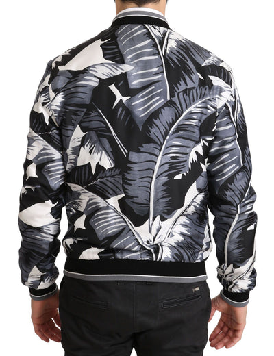 Veste bomber en soie noire à imprimé feuille de bananier Dolce &amp; Gabbana