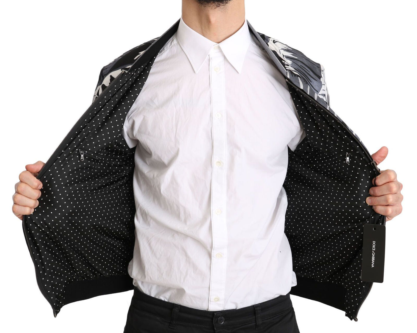 Veste bomber en soie noire à imprimé feuille de bananier Dolce &amp; Gabbana
