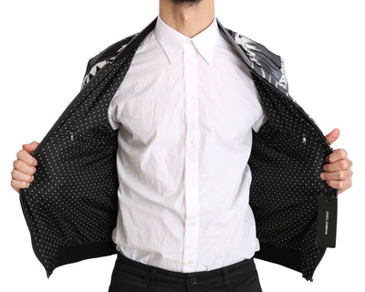 Veste bomber en soie noire à imprimé feuille de bananier Dolce &amp; Gabbana