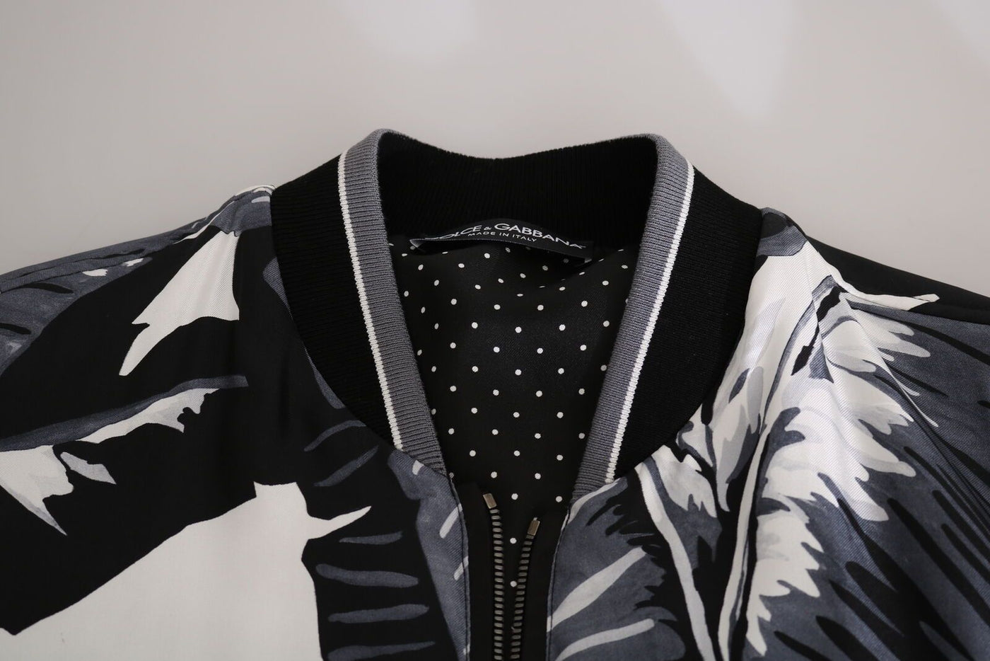 Veste bomber en soie noire à imprimé feuille de bananier Dolce &amp; Gabbana