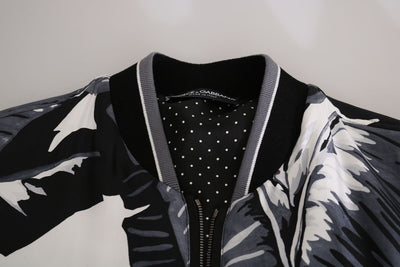Veste bomber en soie noire à imprimé feuille de bananier Dolce &amp; Gabbana