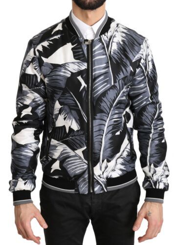 Veste bomber en soie noire à imprimé feuille de bananier Dolce &amp; Gabbana