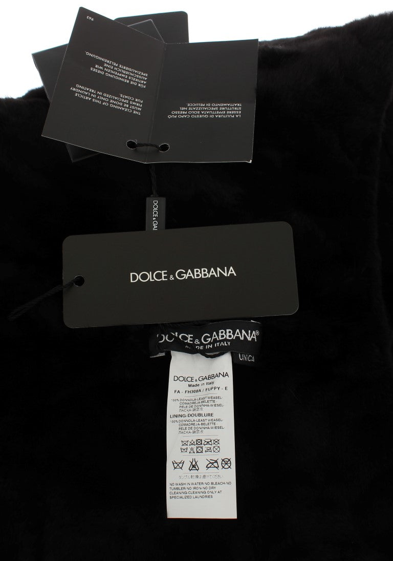 Dolce &amp; Gabbana Zwarte Wezelbont Gehaakte Capuchonsjaal