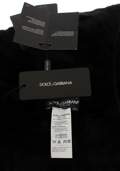 Dolce &amp; Gabbana Zwarte Wezelbont Gehaakte Capuchonsjaal